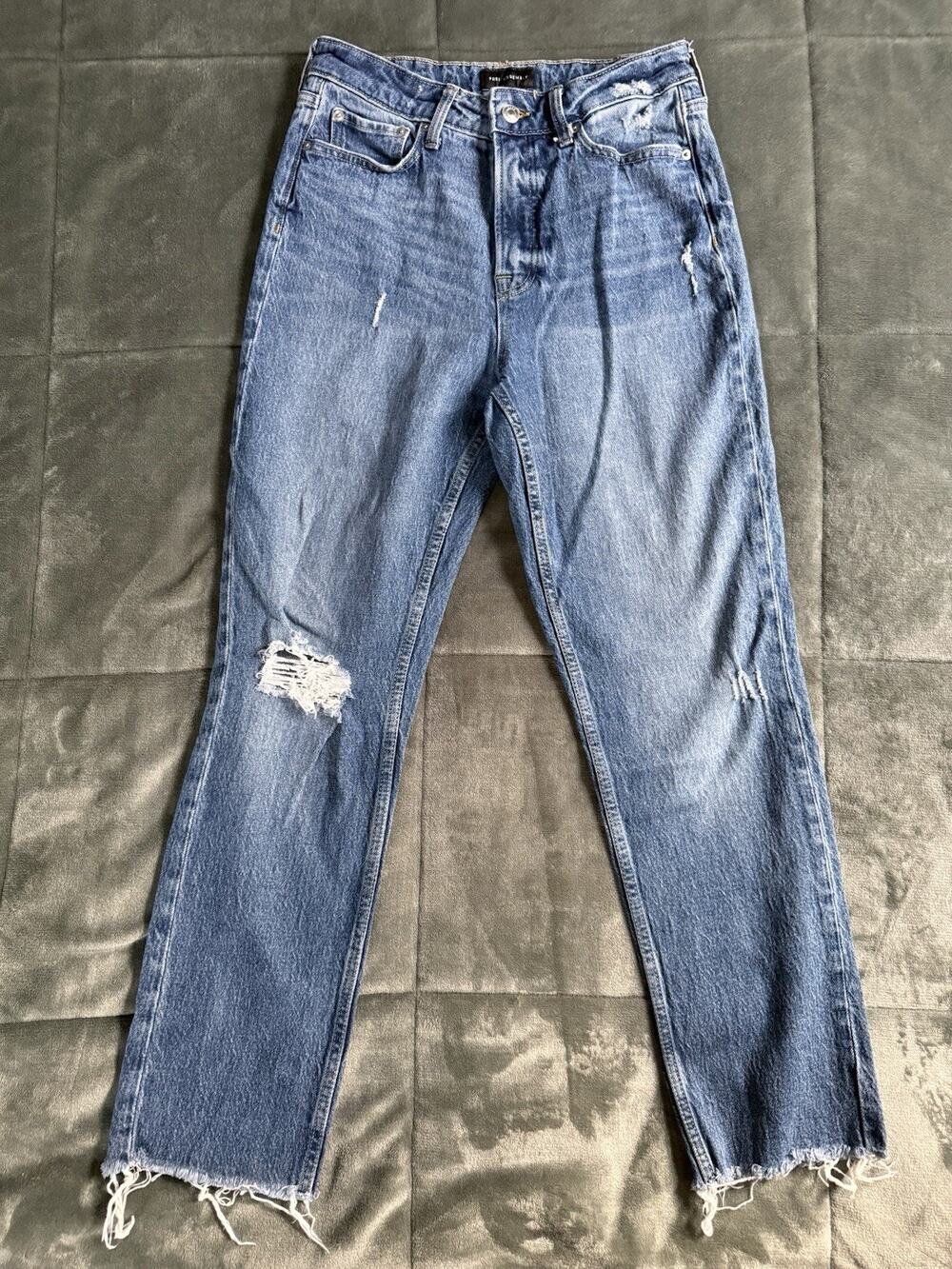 Free Assembly Jeans Blue Super High Rise Straight Blue Women's Sz 6 Distressed